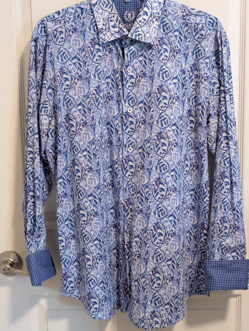 Bugatchi Blue and White Floral Button-Down Shirt